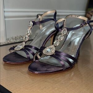 Michaelangelo Purple Satin Heels with Rhinestones